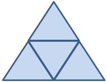 Four equilateral triangles positioned together to make a larger equilateral triangle.