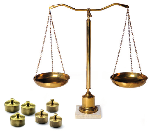 Balance scales and weights.