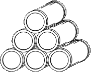 Image of six barrels arranged in an equilateral triangle.