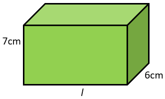 Green cuboid labelled 7cm high, 6cm deep, l high.