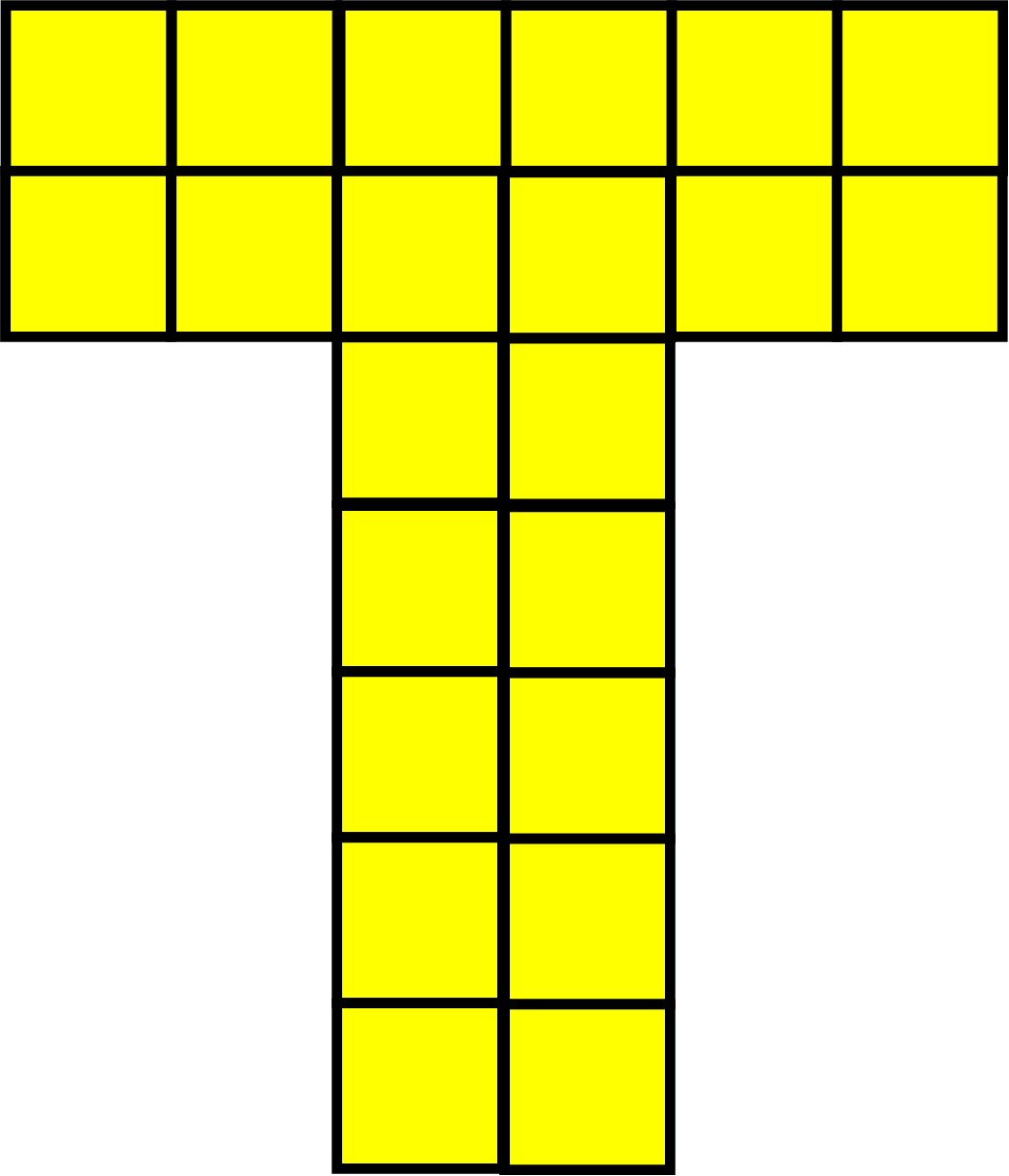 22 square yellow tiles laid out in the shape of a T.