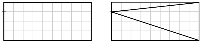 Image of the same two 9x4 rectangles with grid overlay. The instructions for drawing a triangle are demonstrated. They have resulted in the drawing of an scalene triangle.