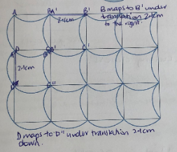 This diagram shows a completed tessellation drawing with the direction(s) and distances of the tessellations used.