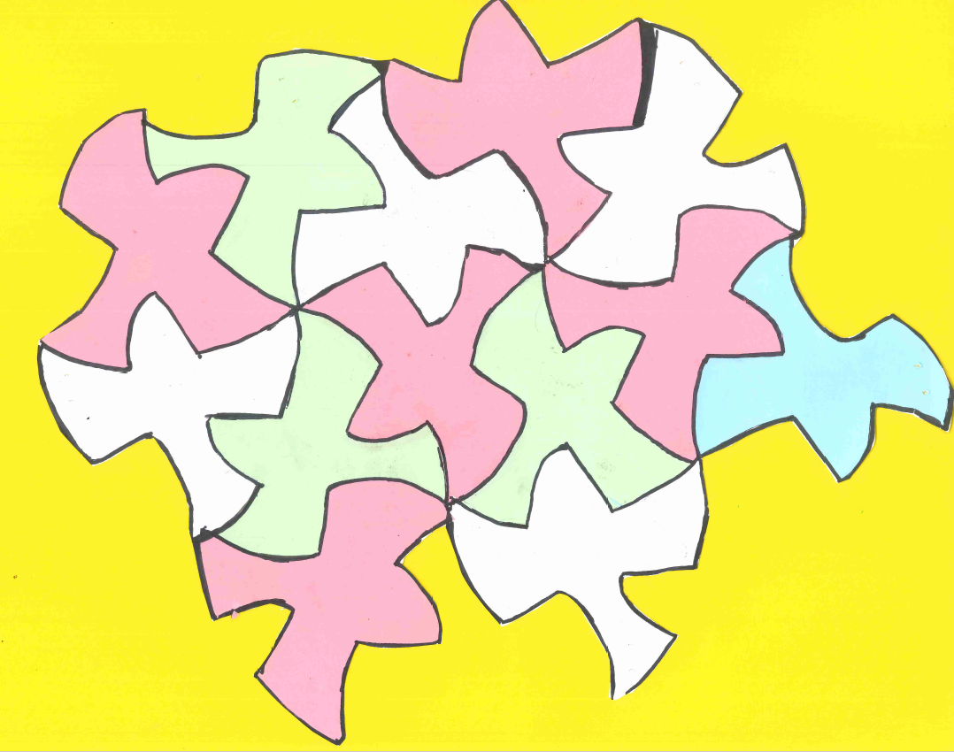 A tessellation created with coloured paper.