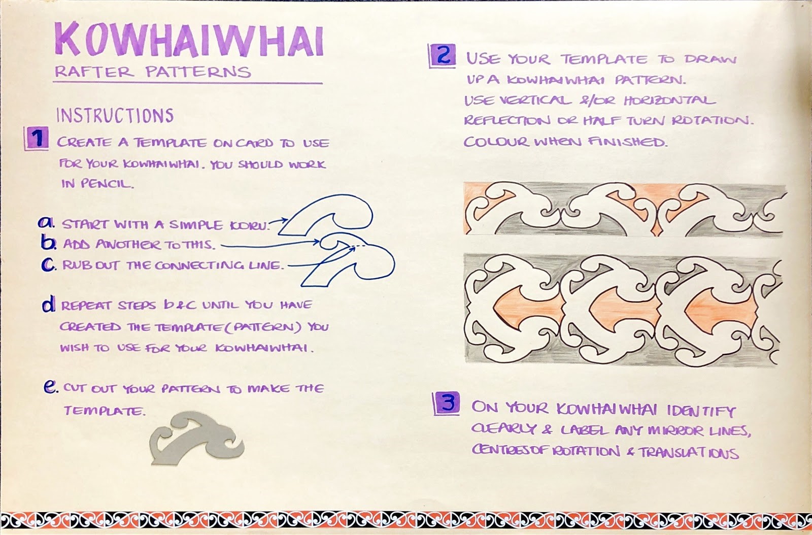 Instructions for making kōwhaiwhai rafter patterns.
