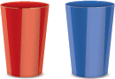 One red cup and one blue cup.