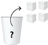 Image of a cup with an unknown number of cubes in it, and 4 single cubes.