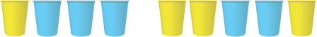 Image of 4 cups of the left with 3 blue and 1 yellow, and 5 cups on the right with 2 blue and 3 yellow.