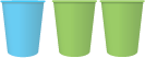 Image of 1 blue cup and 2 green cups.