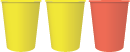 Image of two yellow cups and a red cup.