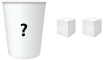 Image of a cup with an unknown number of cubes in it, and 2 single cubes.