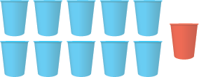 Image of 10 blue cups and 1 red cup.