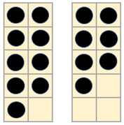 Image of tens frames showing 9 + 7.
