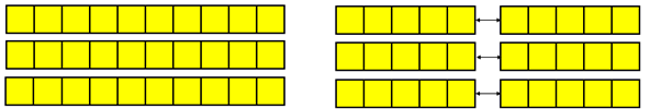 Image showing 30 / 10 = 3 and 30 / 5 = 6 using arrays of cubes.