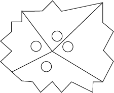 Quadrilaterals with torn-off corners are placed around a central point.