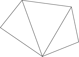 Three triangles placed beside each other to form a pentagon.