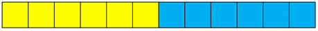 A stack of twelve cubes, six yellow and six blue.