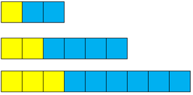 Stacks of cubes. In each stack, 1/3 are yellow and 2/3 are blue.