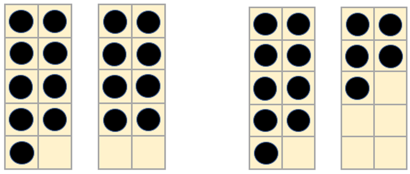 Image of tens frames being used to show 9 + 8 and 9 + 5.