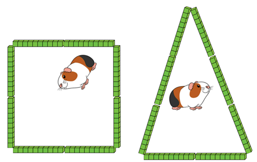 A toy guinea pig in a square area and one in a triangle area.