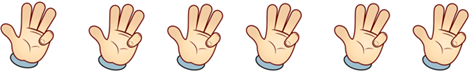 Image of six hands with four fingers showing on each.