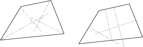 Diagram showing the split the angles and sides methods with some quadrilaterals to determine if they will work.
