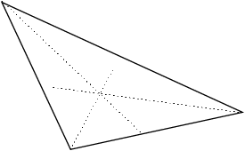 Diagram showing the 'splitting the angles' method of finding the central location of a triangle.