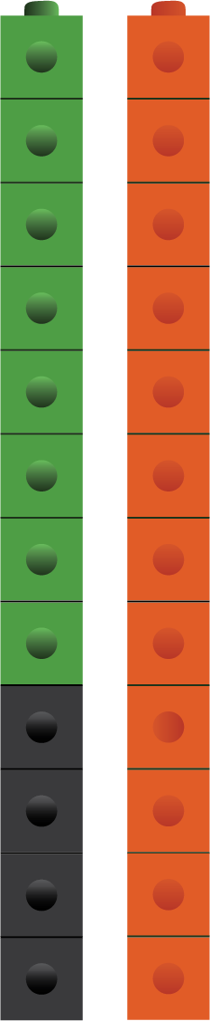 Image of a 12-stack made of 4 black and 8 green cubes, and a 12-stack made of orange cubes.