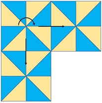 Half turn rotation and translation are modelled using pattern blocks.