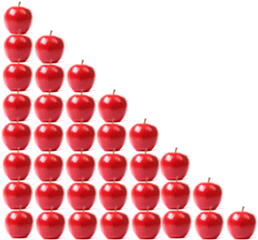 An image showing an eight row triangular pattern of apples.