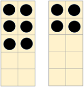 Image of 10 counters arranged across 2 tens frames (i.e. as 6 + 4).