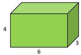 Green cuboid labelled as 6 wide, 4 high, and 3 deep.